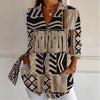 Camicia da donna a maniche lunghe con bottoni e stampa ampia e creativa
