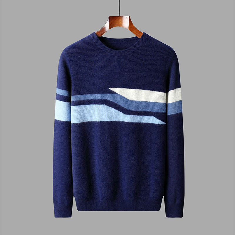 Autumn And Winter Round Neck Woolen Sweater Men's Contrasting Color Jacquard Inner Wear Sweater