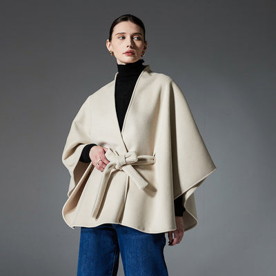 Women's Double-sided Solid Color Beige Belt Shawl