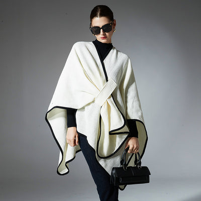 Mid-length Creamy-white Buckle Cross Shawl