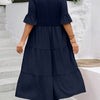 V-neck Stitching Multicolor Long Large Hem Plus Size Dress