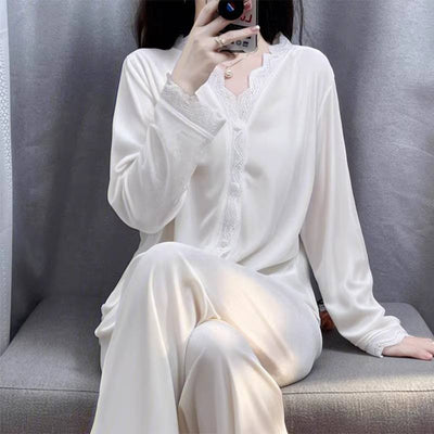 Women's Velvet Simple V-neck Pajamas Suit