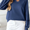 Solid Color Half-open Collar Stitching Lace Loose And Stylish Long Sleeves Sweater