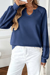 Solid Color Half-open Collar Stitching Lace Loose And Stylish Long Sleeves Sweater
