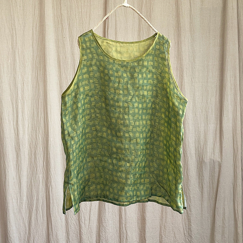 Printed Thin Ramie Artistic Plus Size Top Women's Clothing