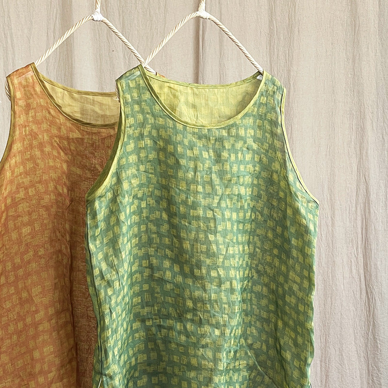 Printed Thin Ramie Artistic Plus Size Top Women's Clothing