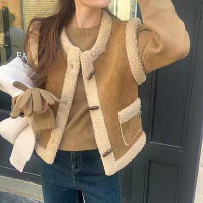 Lamb Fur And Fur All-matching Cute Anti-aging Horn Button Vest