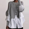 Autumn And Winter Pullover Women's Stitching Shirt Fake Two-piece Fashion