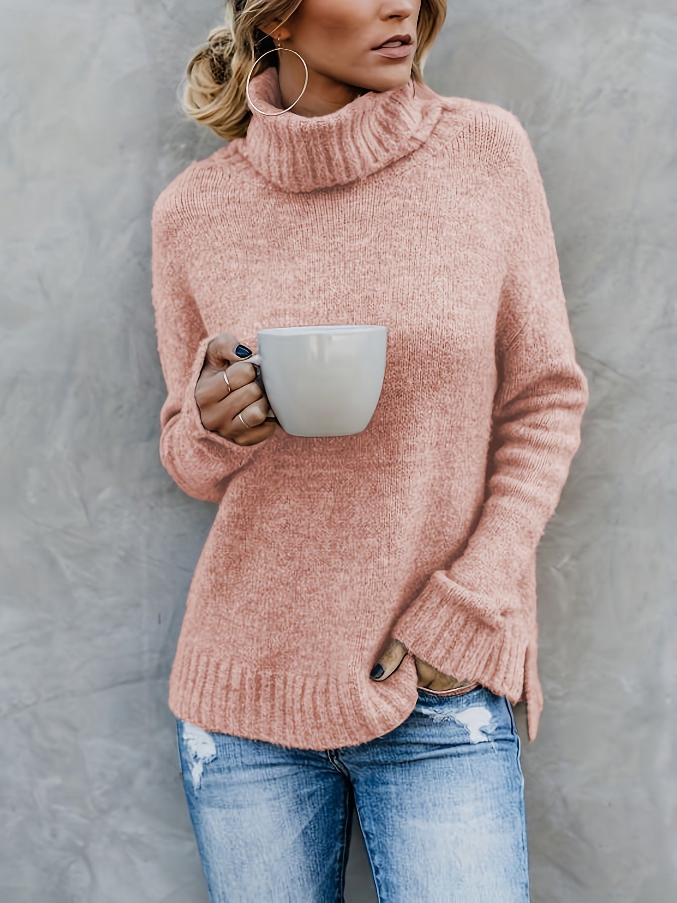 European And American Long Sleeve Turtleneck Solid Women's Sweater