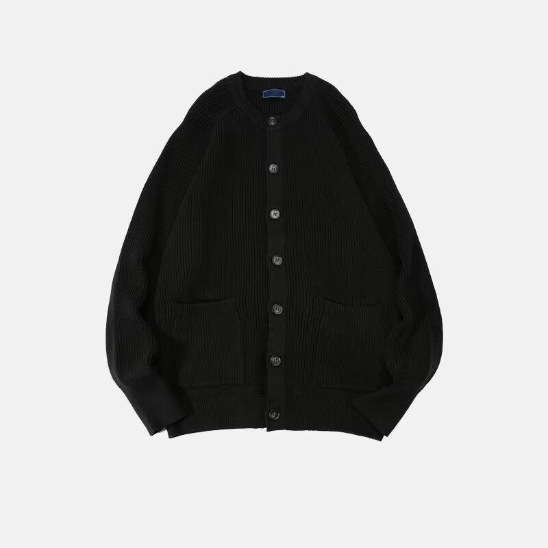 Men's Round Neck Loose Casual Trend Coat Black Sweater