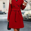 Women's Solid Color Polo Collar Lace Up Double Breasted Long Trench Coat