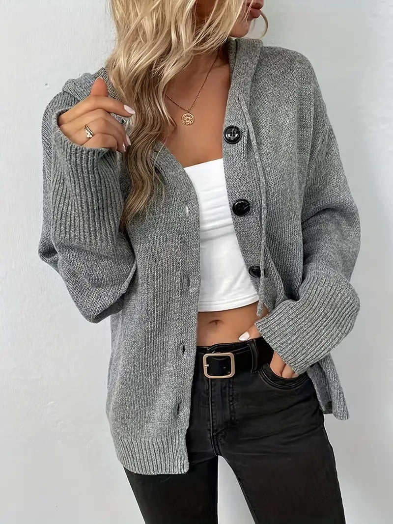 Solid Color Hooded Single-breasted Sweater