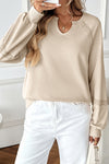 Solid Color Half-open Collar Stitching Lace Loose And Stylish Long Sleeves Sweater