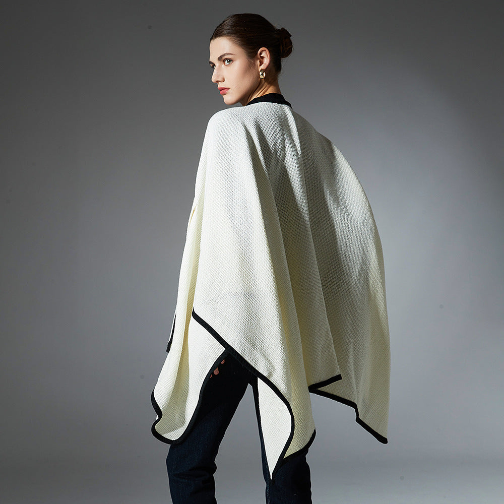 Mid-length Creamy-white Buckle Cross Shawl