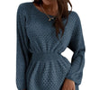 French Loose Round Neck Design Fitted Waist Sweater Knitted Dress