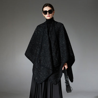 Black Paillette Classic Style Wool Shawl