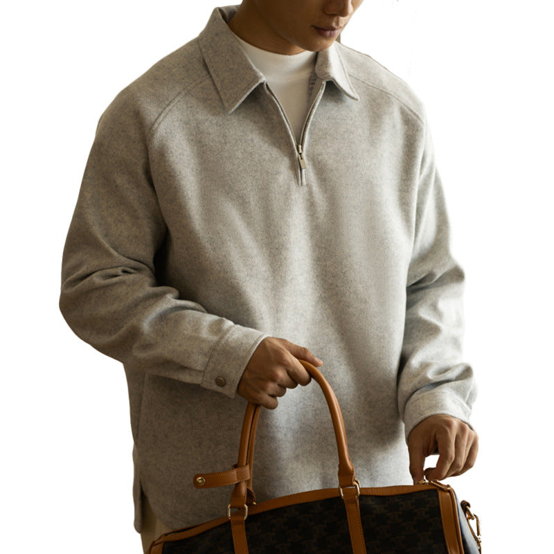 Half Zipper And Lapel Sweater For Men Spring And Autumn New