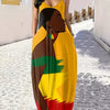 V-neck Strap Long Digital Printing Ladies Dress