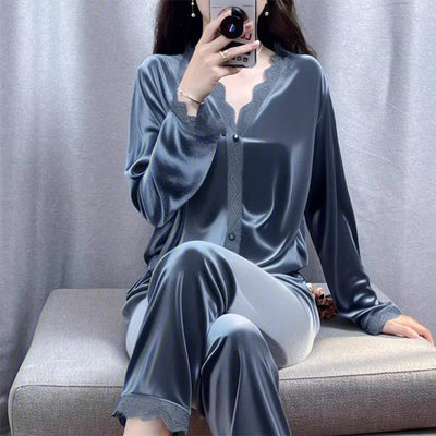 Women's Velvet Simple V-neck Pajamas Suit