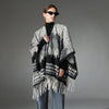 Wool Cloak Black And White Houndstooth Tassel Shawl