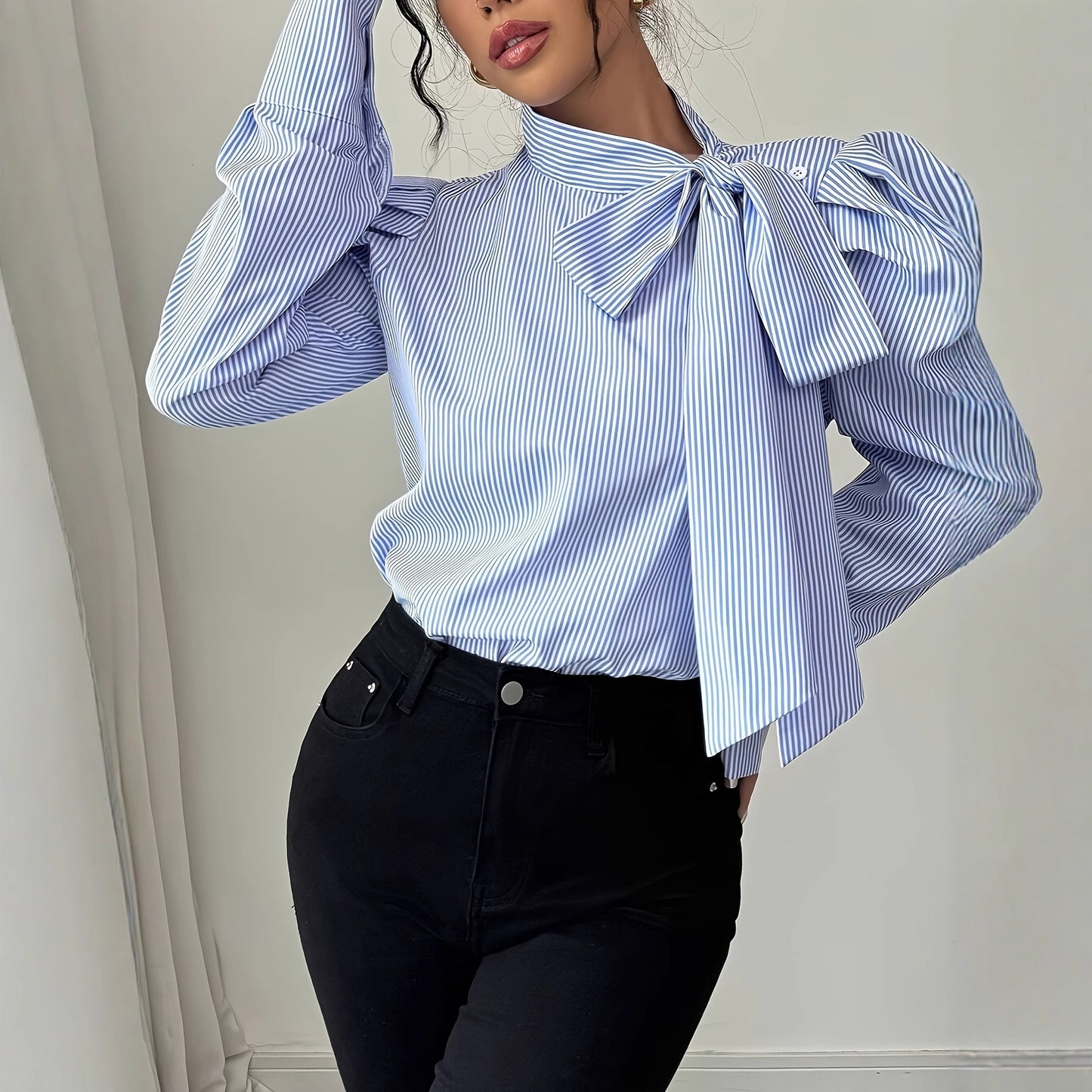 Elegant Bow Collar Long Sleeve Women's Blouse