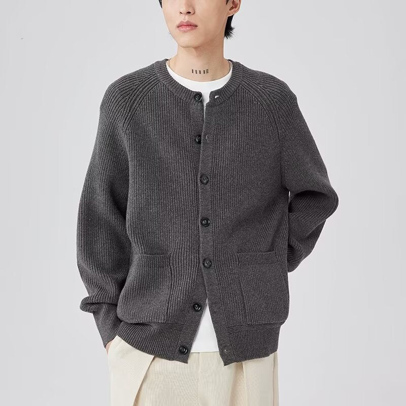 Men's Round Neck Loose Casual Trend Coat Black Sweater