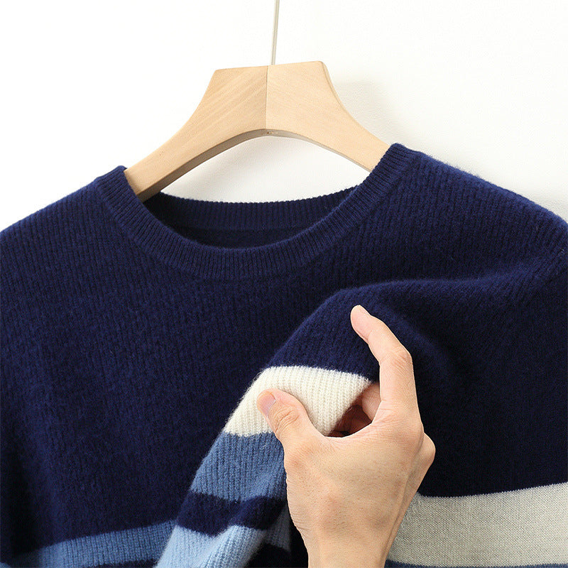 Autumn And Winter Round Neck Woolen Sweater Men's Contrasting Color Jacquard Inner Wear Sweater
