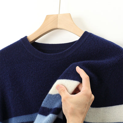 Autumn And Winter Round Neck Woolen Sweater Men's Contrasting Color Jacquard Inner Wear Sweater