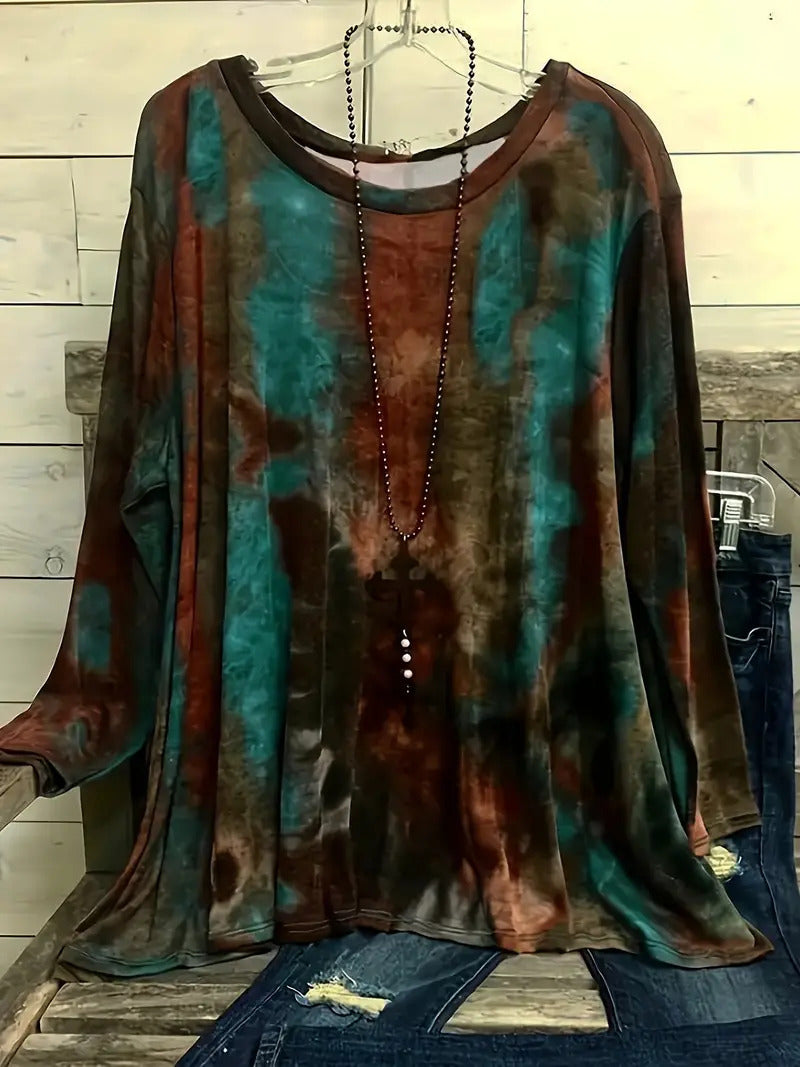 Casual Versatile Geometric Round Neck Long Sleeve Top