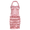 Women's Pleated Halter Spaghetti Straps Vest Sheath Skirt Outfit