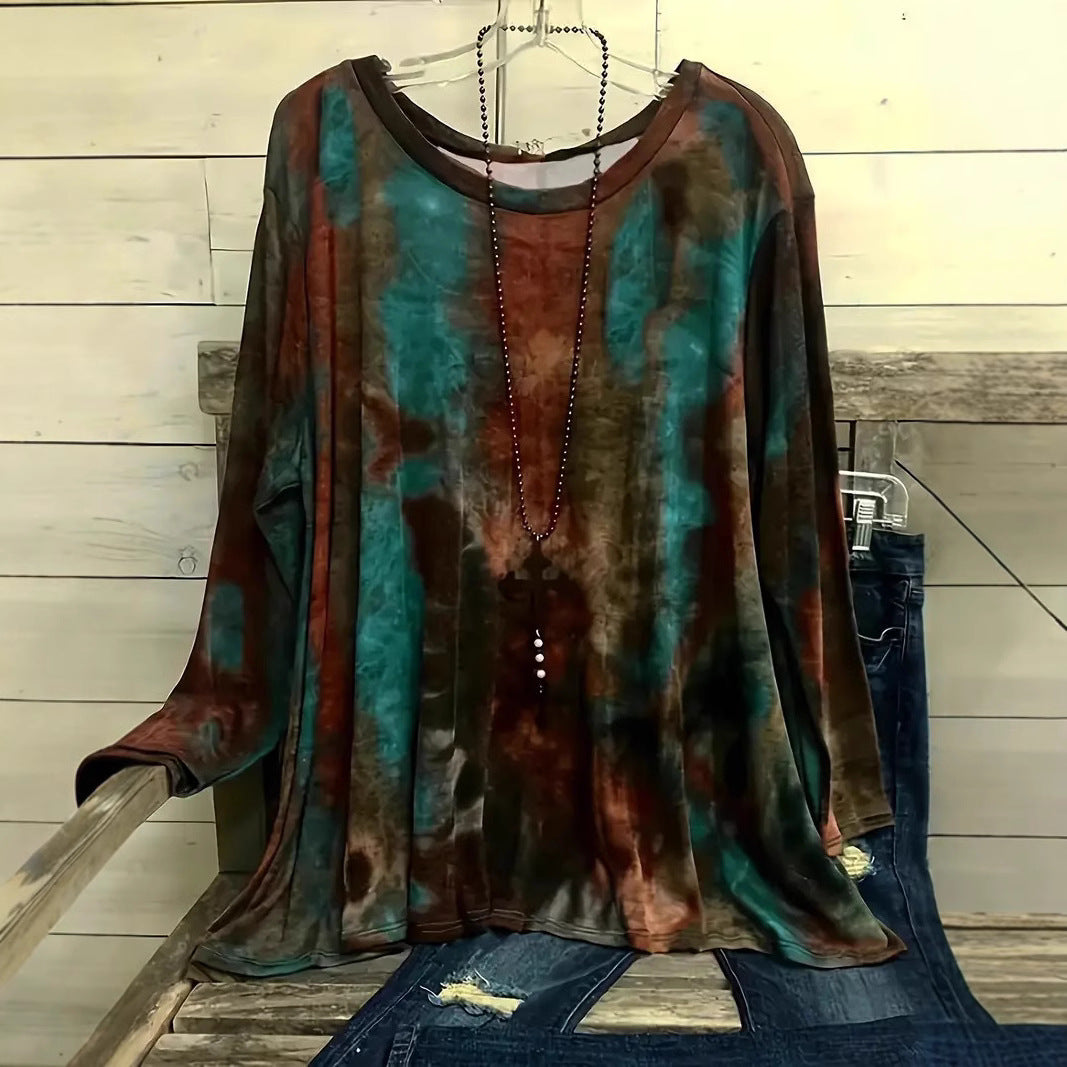Casual Versatile Geometric Round Neck Long Sleeve Top