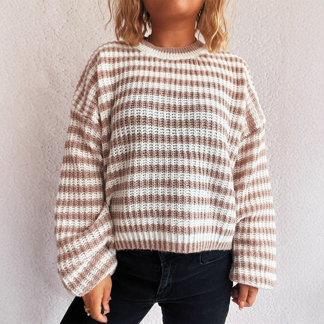 Maglione pullover ampio a maniche lunghe con scollo rotondo, nuovo stile vintage, per autunno e inverno, per donna