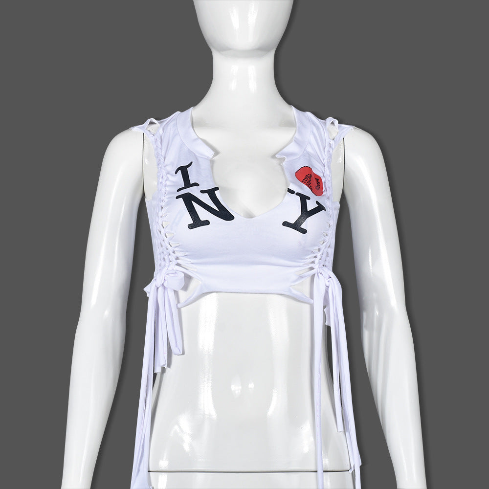 Hot Girl Sleeveless Hollow Small Tank Top