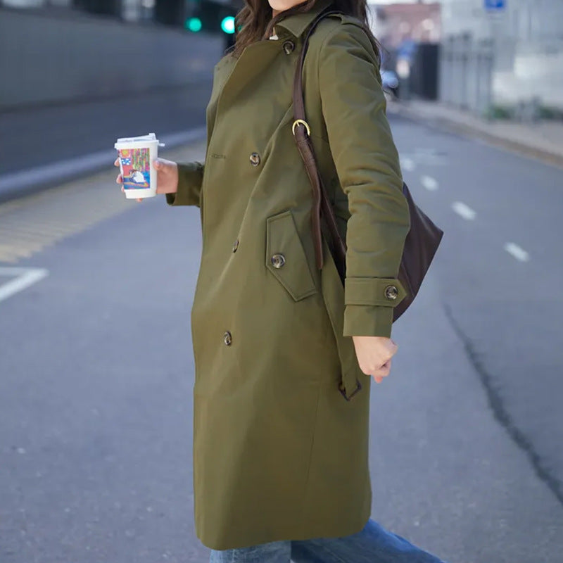 Cappotto antipolvere da donna doppiopetto in stile classico britannico con lacci