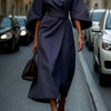 Loose Batwing Sleeve Dress Fashion Waist-tighted Solid Color Elegant Dresses For Women Clothing