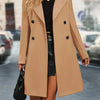Women's Solid Color Polo Collar Lace Up Double Breasted Long Trench Coat