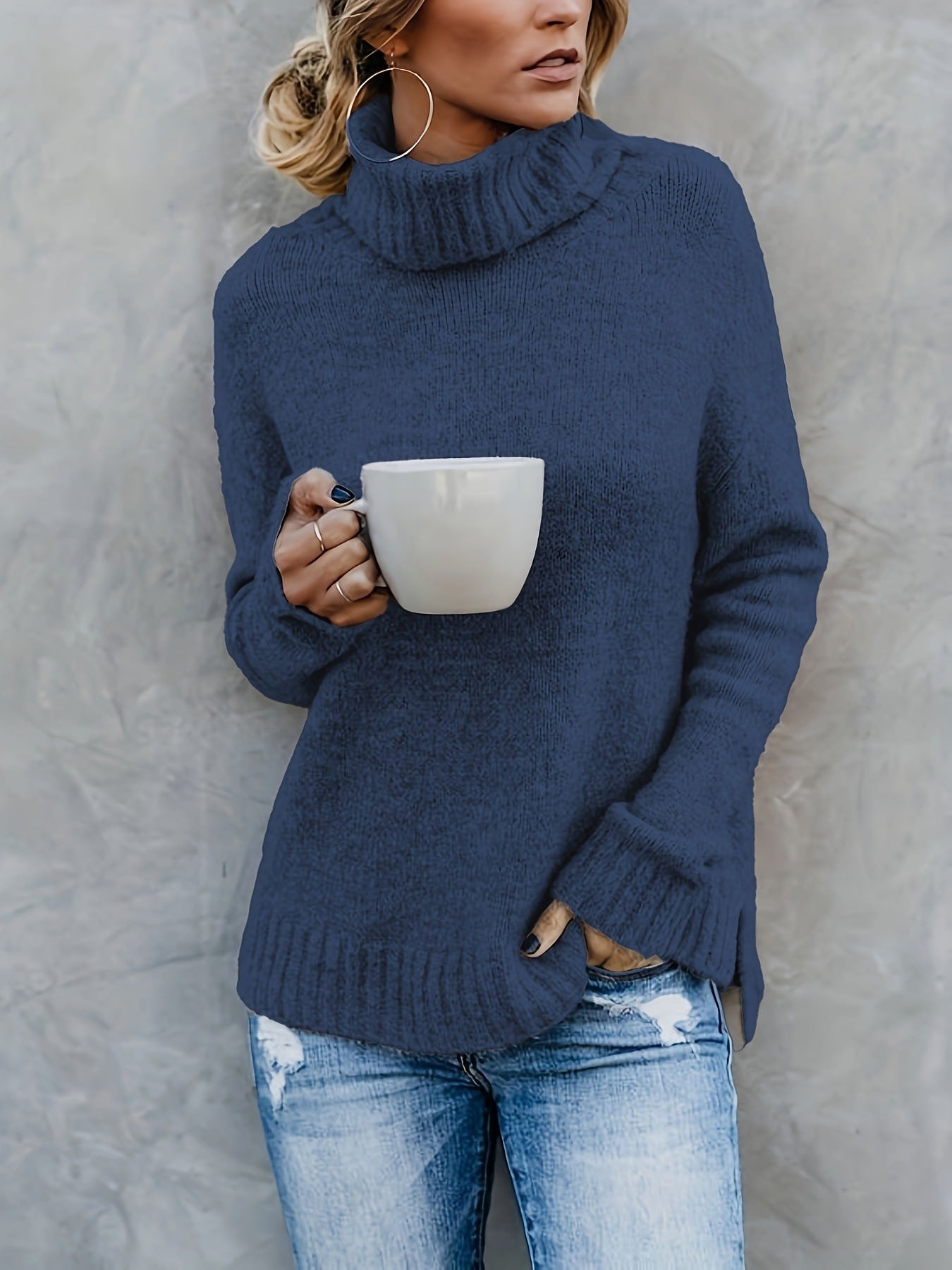 European And American Long Sleeve Turtleneck Solid Women's Sweater