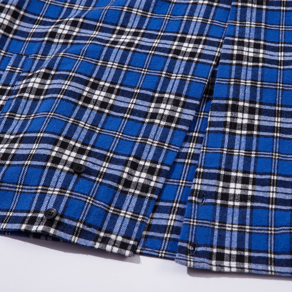 Embroidered Button Plaid Long-sleeved Shirt For Boys
