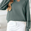 Solid Color Half-open Collar Stitching Lace Loose And Stylish Long Sleeves Sweater