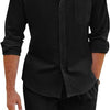 Men's Summer Two-piece Polyester Button Shirt Long Sleeve Shorts