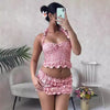 Women's Pleated Halter Spaghetti Straps Vest Sheath Skirt Outfit