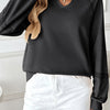 Solid Color Half-open Collar Stitching Lace Loose And Stylish Long Sleeves Sweater