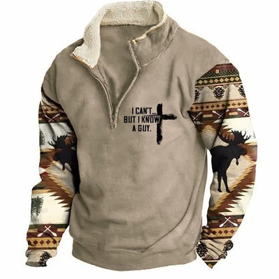 Spring And Autumn Men's Long Sleeves Half Zipper Printed Casual Fashion Jacket Coat