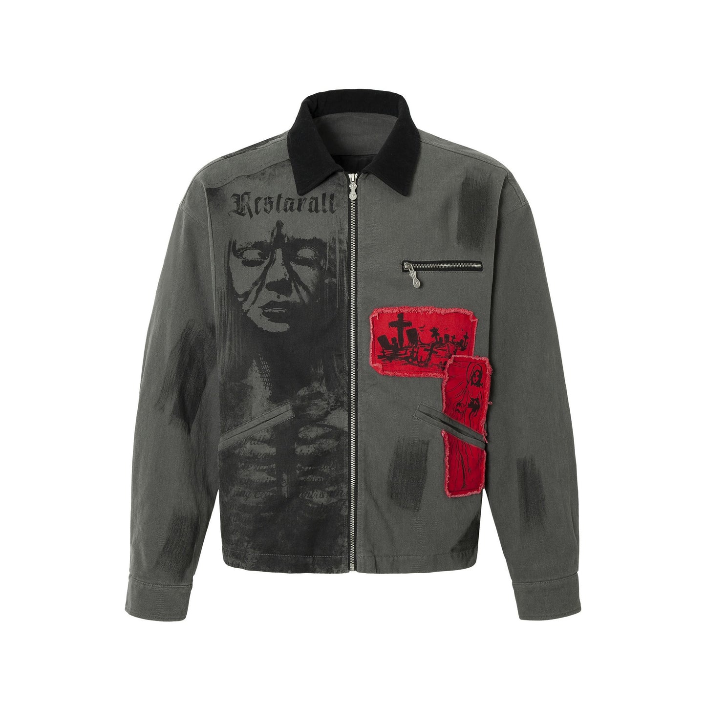 Real Shot American Retro Red And Black Patch Detroit Jacket