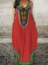 V-neck Strap Long Digital Printing Ladies Dress