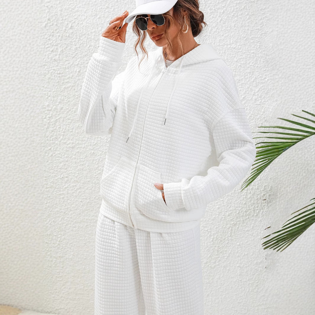 European And American Women's Clothing Texture Plaid Casual Zipper Sweater Coat