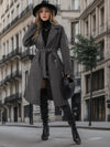 Women's Solid Color Polo Collar Lace Up Double Breasted Long Trench Coat