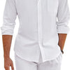 Men's Summer Two-piece Polyester Button Shirt Long Sleeve Shorts