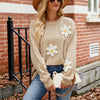 Casual Long-sleeved Knitted Sweater Loose Women's Round Neck Flower Sweater