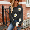 Casual Long-sleeved Knitted Sweater Loose Women's Round Neck Flower Sweater